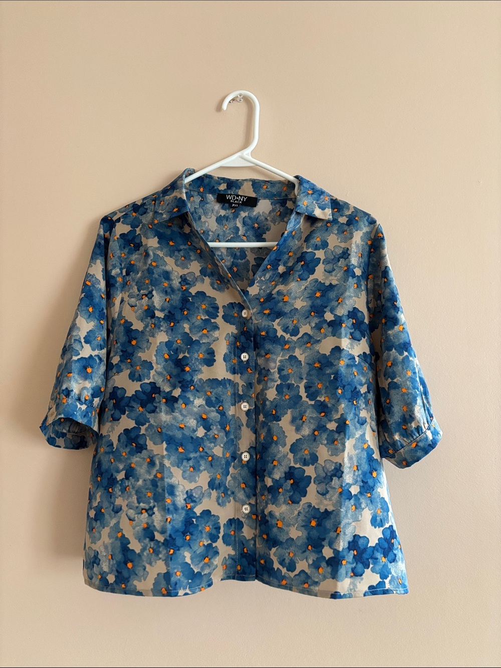 WD.NY Blue Floral Short Sleeve Button-Down Shirt